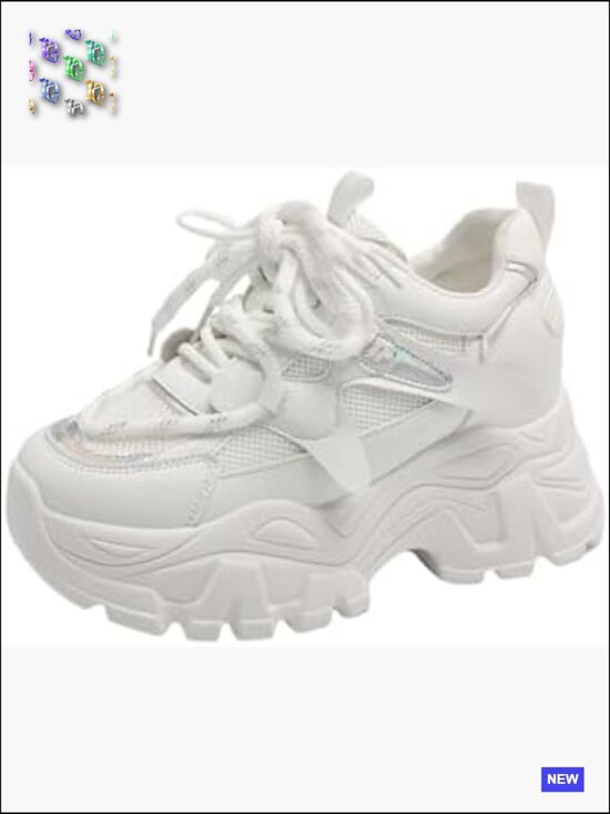 Shoes - Chunky Platform Sneakers, Fashionable Lace-Up Dad Shoes, Casual Walking Shoes